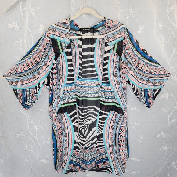 Retro Color Pop, Open Front Kimono, Coverup, Cardigan. Express (M) - Picture 3 of 5